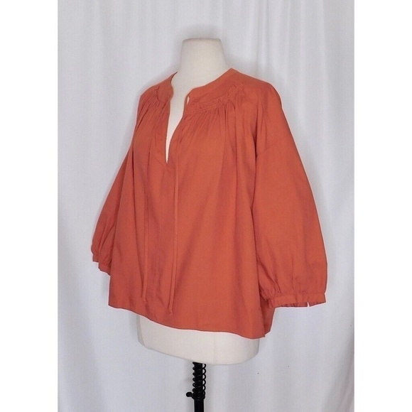 NWT!! JOIE Barrian Warm Spice Orange Peasant Top Blouse Tie Neck X-Small - Picture 6 of 14